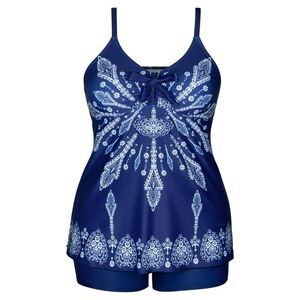 Plus Size Bowknot Tankini Two Piece Bathing Suit with Boyshort